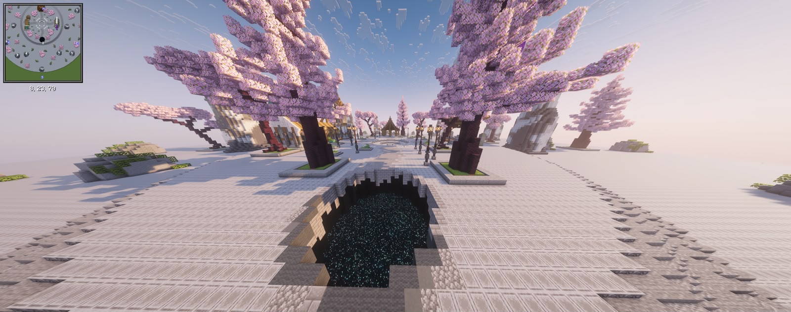 Portal in the Eclipse Vanilla plaza, surrounded by cherry trees